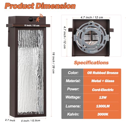 16” Oil Rubbed Bronze Motion Sensor Outdoor Sconce Lights 2 Pack (2 Count)