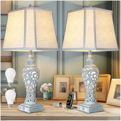 Bedside Table Lamps Set of 2 with Night Lights (2 Count)