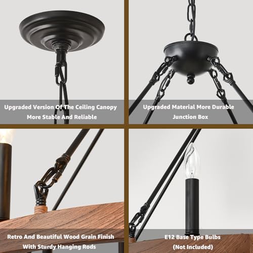 Wood Grain Wagon Wheel Chandelier 32