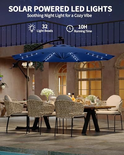 10FT Solar Lights Offset Patio Umbrella with Cross Base