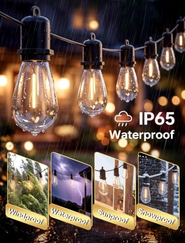100FT Outdoor String Lights for Patio with 50+2 Shatterproof LED Bulbs