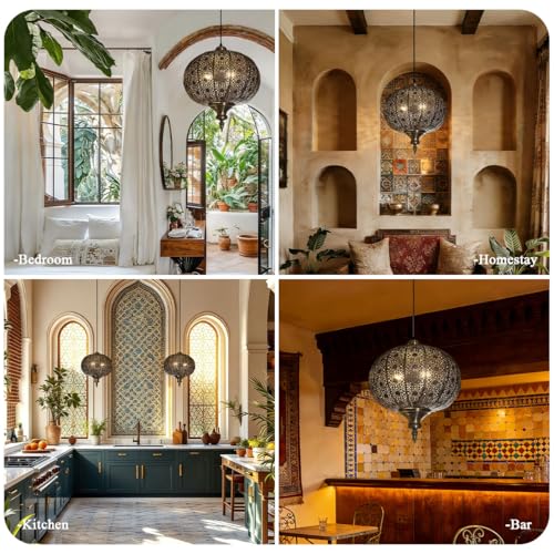 Jowjuy Gold Pendant Light 13.78" Turkish Hanging Lamp 2 (2 Count)