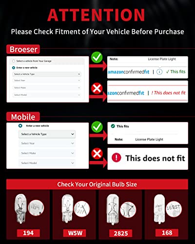 194 168 7443 3157 1156 1157 LED BULB for License Plate Dome Map Courtesy Reverse Backup Trunk Cargo Lights