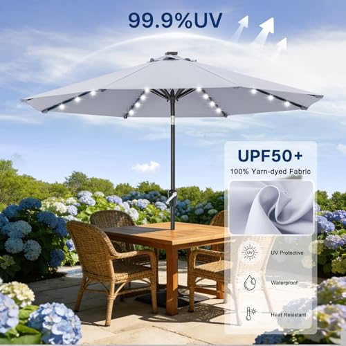 Solar Led Patio Umbrella with 32 Lights 11FT