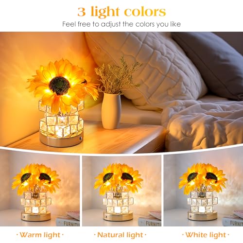 Sunflowers Flower Lamp Cordless Touch Table Lamp Birthday Gifts for Women