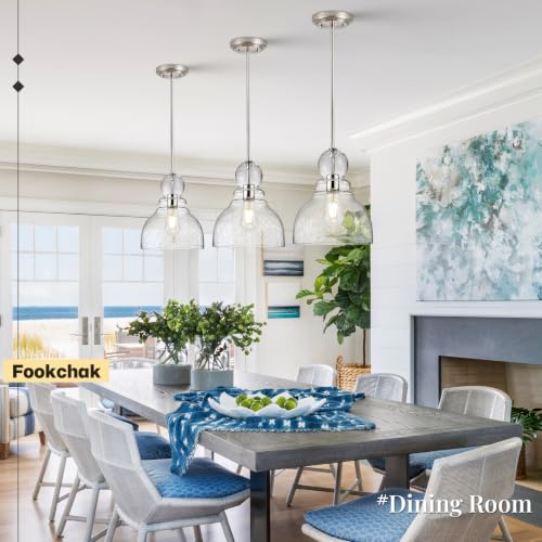 Brushed Nickel Seeded Glass Pendant Light Modern Kitchen light fixture