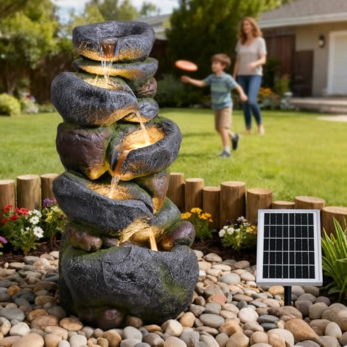 36.2''Tall Rock Solar Water Fountain Outdoor Garden