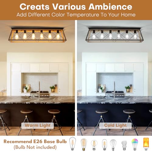 38” Farmhouse Large Flush Mount Ceiling Light Fixture with Walnut Finish