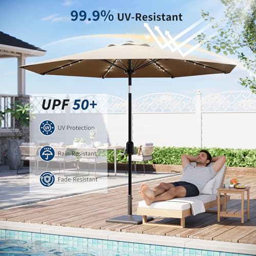 10 FT Patio Umbrella with Solar Lights