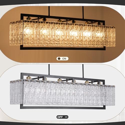 42" Black Crystal Ripple Glass Rectangle Pendant Chandelier 6