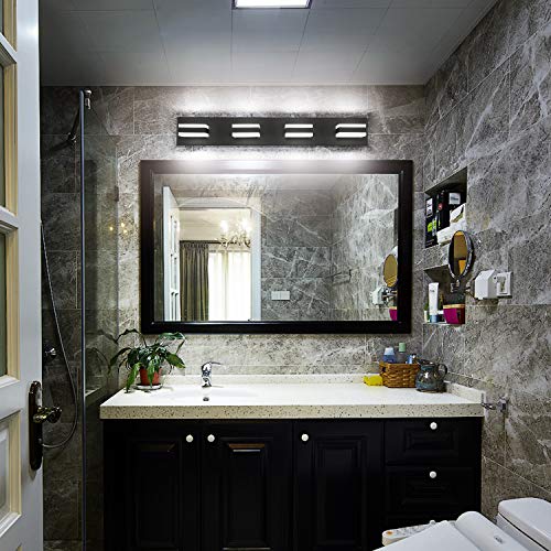 Black Bathroom Light Fixtures 4 Lights Bathroom Vanity Light LED Dimmable Matt Black Vanity Lights 32W Cool White 6000K & 0%