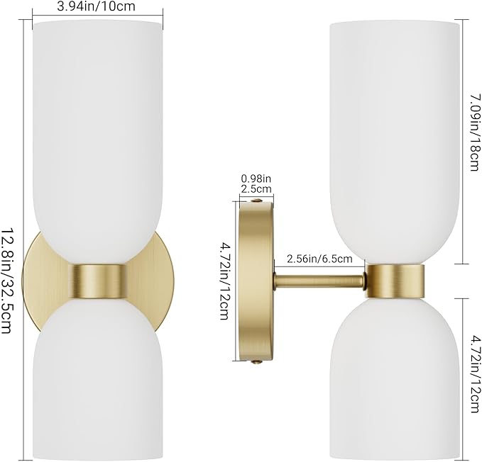 Tiapce 2 Light Modern Bathroom Light Fixtures Over Mirror,Brass Finish Vanity Lights for Bathroom Wall Sconces with Milky White Glass Shades,E12 Socket (Bulbs Not Included)