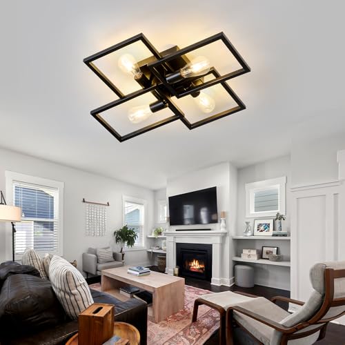 Black Industrial Semi Flush Mount Ceiling Light Kitchen Light Fixtures 4
