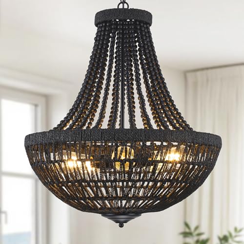 22" Boho Wood Beaded Chandelier