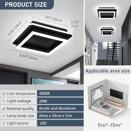 2 Packs Square Flush Mount Ceiling Light