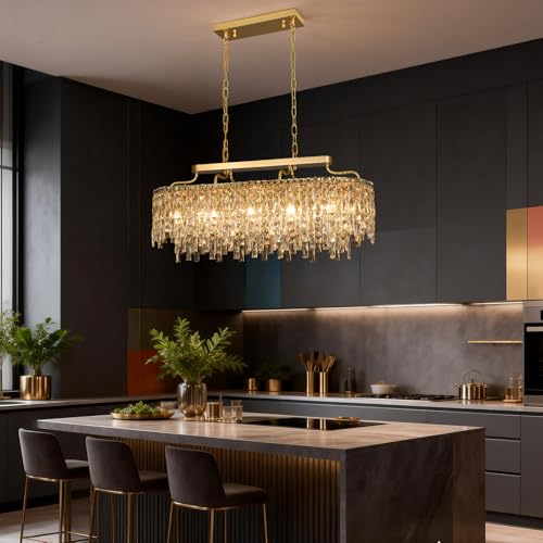 12 Light Gold Crystal Chandeliers for Dining Room Light Fixture 36"