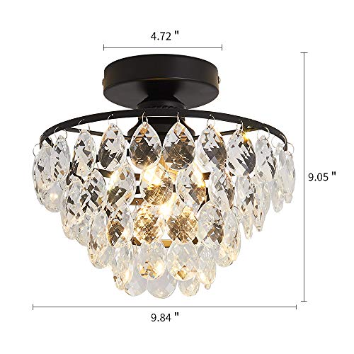 Modern Small Crystal Ceiling Light Fixture Mini Black Semi Flush Mount Chandelier Light Fixture for Hallway Bedroom Bathroom Closet e26