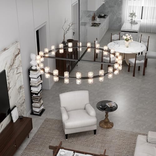 D48'' Large Black Wagon Wheel Chandeliers Black Round Chandelier Glass Chandeliers for Dining Room