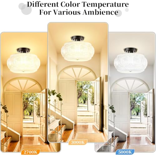 12" Milk Glass Semi Flush Mount Ceiling Light Fixture