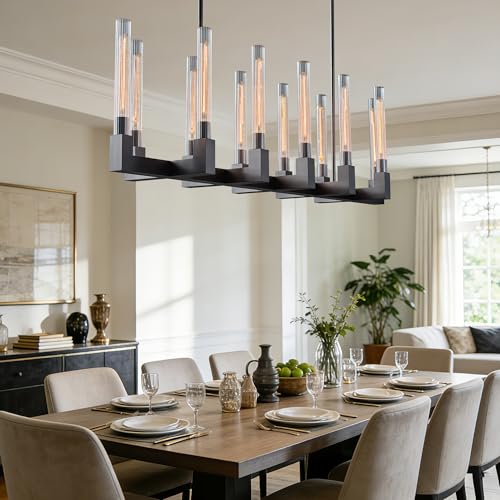 67 Inch Black Candle Rectangular Chandelier