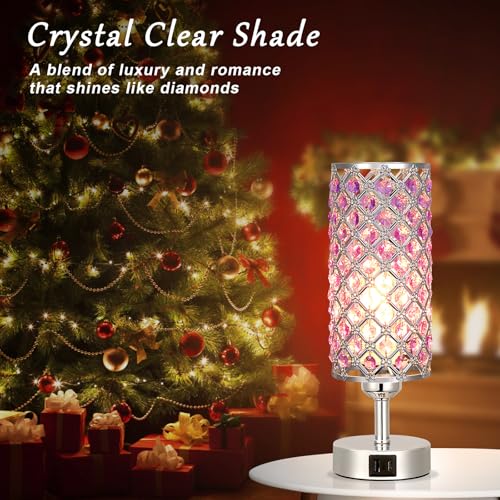 Purple Crystal Table Lamp with USB C+A 3