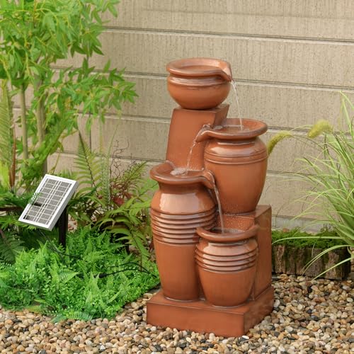 28.7" 4 Tier Cascading Bowl Solar Powered Water Fountain for Outdoor Living Spaces