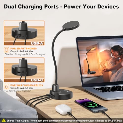 15W LED Desk Lamp with USB Charging Ports