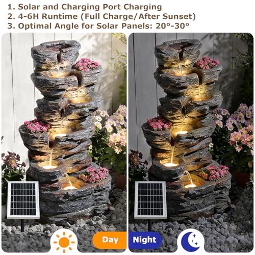 32.7" Tall Rock Solar Powered Water Fountain with LED Lights