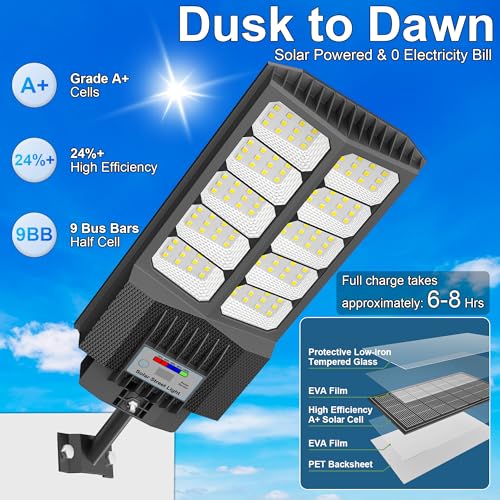 Solar Street Light Outdoor Waterproof Pole Led Solar Lights for Yard (2 Count)