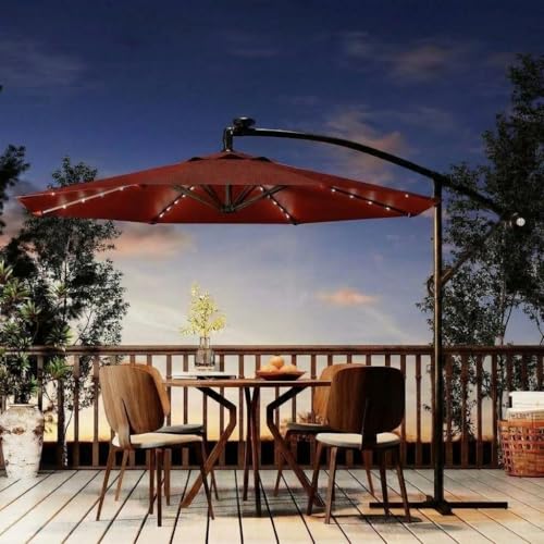 10FT Solar Lights Offset Patio Umbrella with Cross Base
