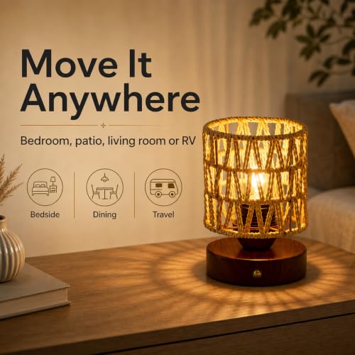 Cordless Operated Rattan Lamp