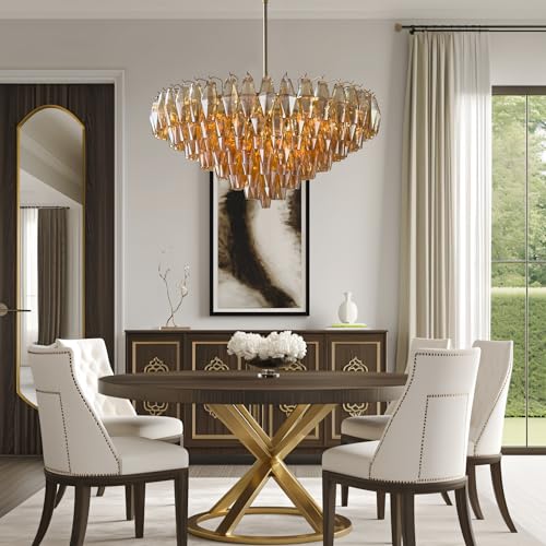 37 Inch Gold Amber Crystal Chandelier with 12 E12 Lights