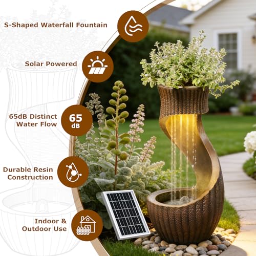 26.77" Tall Solar Water Fountain Outdoor Waterfall Feature