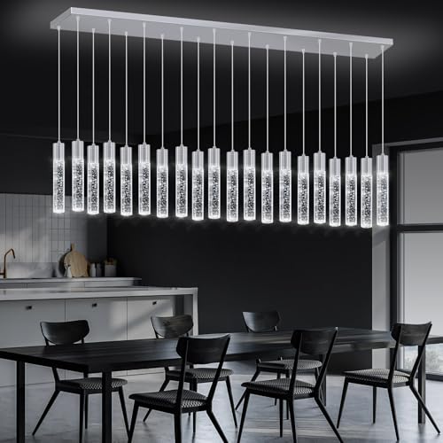 20 Lights Modern Crystal Chandeliers LED Pendant Light for Kitchen Island Dining Room Entrance Foyer Living Room Silver