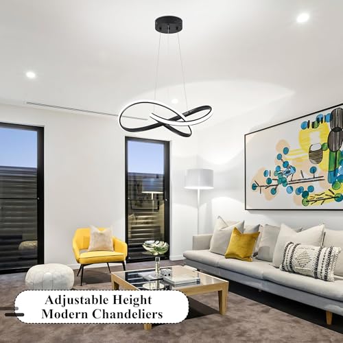 LED Chandelier Modern Pendant Light Contemporary Chandelier Ring Light Fixture Black with 3000K