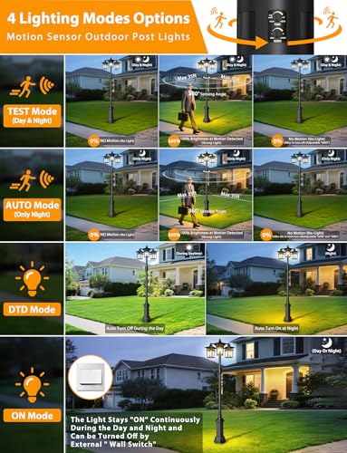 360° Motion Sensor Outdoor Lamp Post Light Fixture