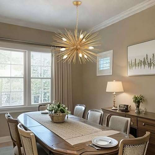 29in 9 Lights Gold Sputnik Chandelier Mid Century Modern Starburst
