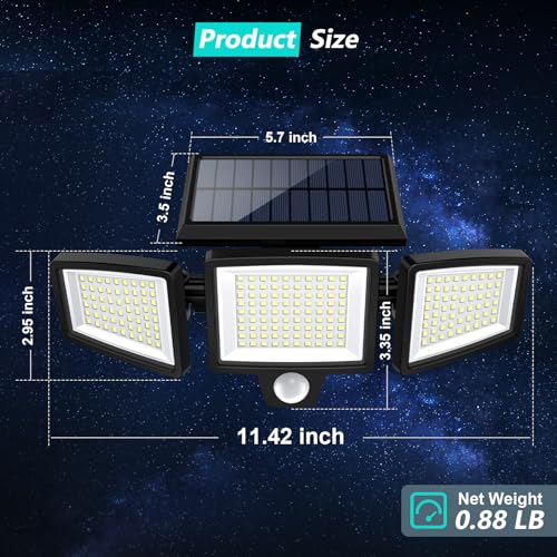 Solar Outdoor Lights 2500LM 210 LED Security Lights with Remote Control (3 Count)