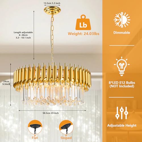 Gold Crystal Chandelier Round Chandeliers 24" with 5