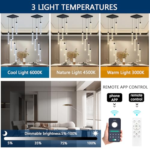 Modern Crystal Pendants Lighting Mini Chandelier for Kitchen Island LED Dimmable Ceiling Handing Lighting Adjustable Flush Mount Ceiling Light for Dining Room Hallway