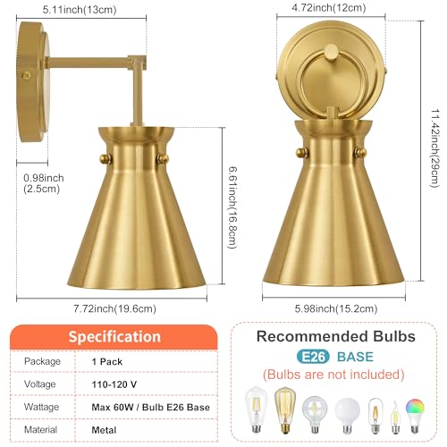 Wall Sconce for Bathroom 6" Gold Metal Shade