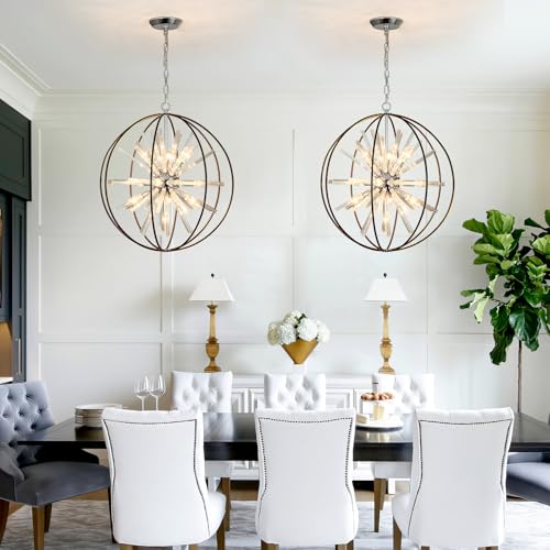 Modern Black Sputnik Globe Crystal Chandeliers for Living Room Foyer
