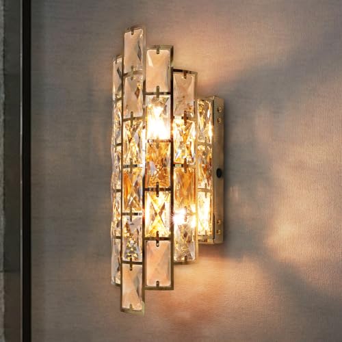 Gold K9 Crystal Wall Sconce with Touch Switch for Bedroom