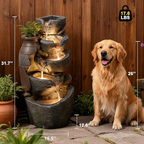 31.7" H Rock Jar Water Fountain Outdoor