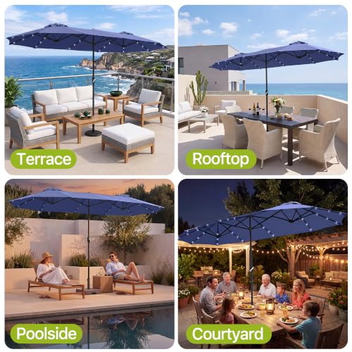 REE SOLDIER 13ft Double Sided Patio Umbrella with Solar Lights