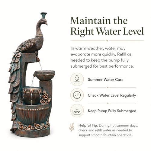 Outdoor Water Fountain 41" H Cascading Peacock Waterfall Fountain with LED Lights & Pump Tiered Water Feature for Garden
