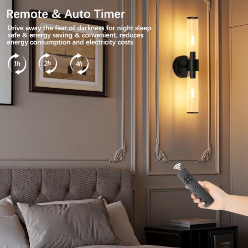 Black Battery Operated Wall Sconces Set of 2
