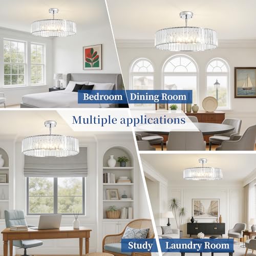 Modern Crystal Chrome Semi Flush Mount Ceiling Light Fixtures 20'' (Chrome / 20 in)
