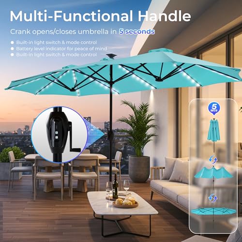 13ft Outdoor Patio Umbrella with Solar Lights
