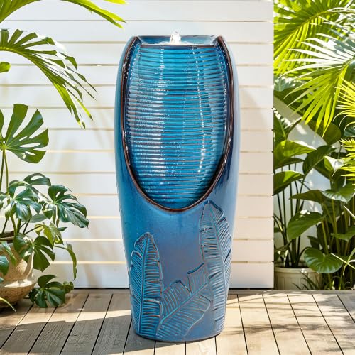Autodaya 33" H Ceramic Jar Outdoor Water Fountain
